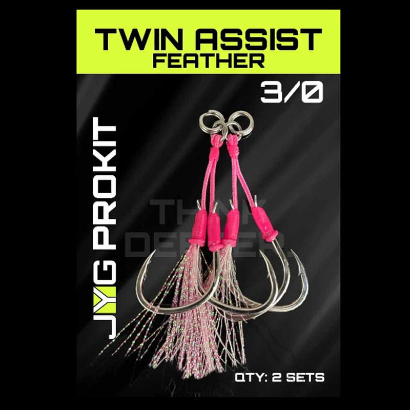 JYG Twin Assist Hook Rig With Pink Feathers - Capt. – Capt. Harry's Fishing  Supply