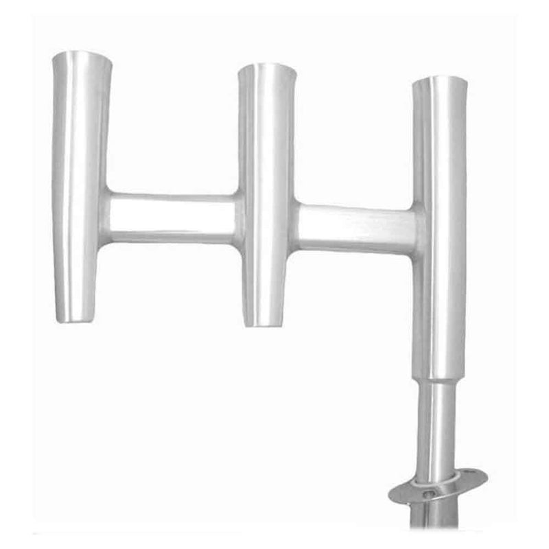Tigress Offset Triple Rod Holder with Cup Holders - Starboard Side -  Polished Aluminum - P/N 88148-1 - ProPride Hitch