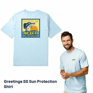Aftco Airy Blue Heather Greetings UVX S/S Performance Shirt