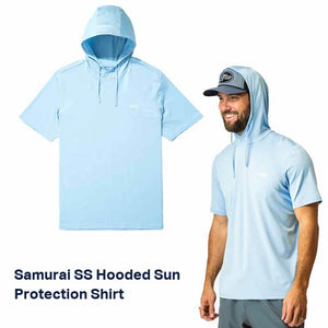 Aftco Airy Blue Heather Samurai Hooded Ss Shirt