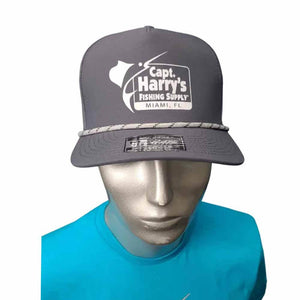 Capt. Harry's White Logo Light Gray 5 Panel Hat With Rope