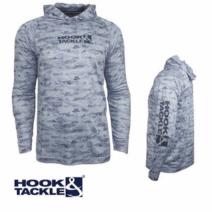 Hook & Tackle Gray Billfish Camo L/S Performance Hooded Shirt