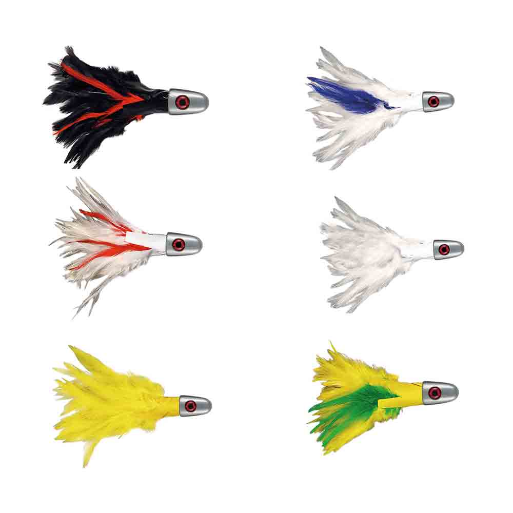 No Alibi - Trolling Feather Lure - White/Blue Skirt