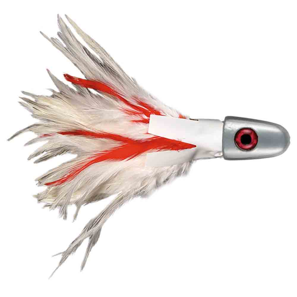 No Alibi - Trolling Feather Lure - White/Blue Skirt