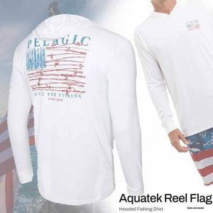 Pelagic White Aquatek Hooded Reel Flag L/S Performance Shirt
