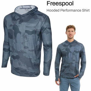 Pelagic Dark Navy Brush Camo Freespool L/S Hooded Performance Shirt