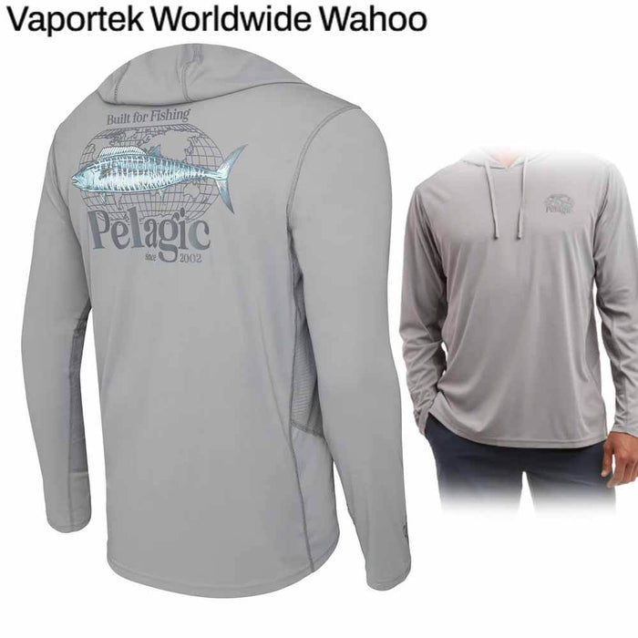 Pelagic Vaportek Gray Worldwide Wahoo Hooded L/S Performance Shirt
