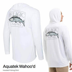 Pelagic White Wahoo'd Hooded Aquatek LS Shirt