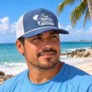 Capt. Harry's Blue And White 5 Panel Hat With Rope