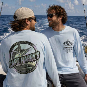 Capt Harry's Ice Blue Grounded Marlin L/S Performance Shirt