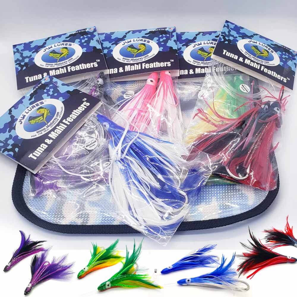 Jaw Lures 15-100 Tuna & Mahi Feathers Combo, 5 Lures, 5 Colors