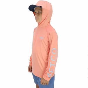 Aftco Desert Coral Heather Samurai 2 Hooded L/S Youth Performance Shirt