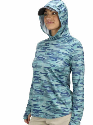 Aftco Women's Mercam Teal L/S Tactical Camo Hooded Shirt