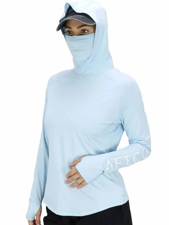 Aftco Women's Yurei Air-O Mesh Sky Blue Heather L/S Hooded Performance Shirt