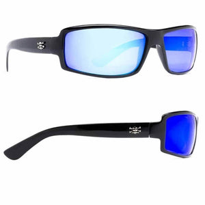 Calcutta New Wave Shiny Black Frame Blue Mirror Lens Sunglasses