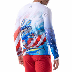 Guy Harvey Flag Flow Tuna Marlin Surf The Web L/S Performance Shirt