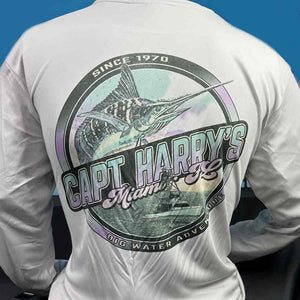 Capt Harry's Silver Grounded Marlin L/S Performance Shirt