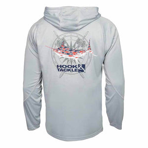 Hook & Tackle Grey Compass Rods Hoodie L/S Performance Shirt