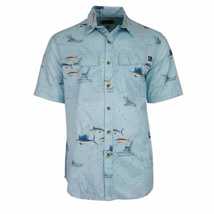 Hook & Tackle Marine Charts Sky Blue Button Down Shirt