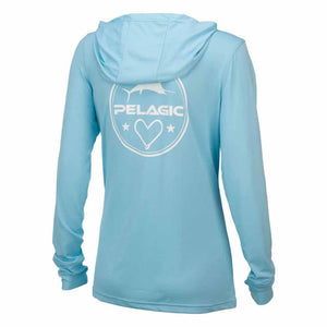 Pelagic Women's Light Blue Aquatek Hooded L/S Performance Shirt