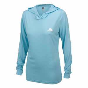 Pelagic Women's Light Blue Aquatek Hooded L/S Performance Shirt
