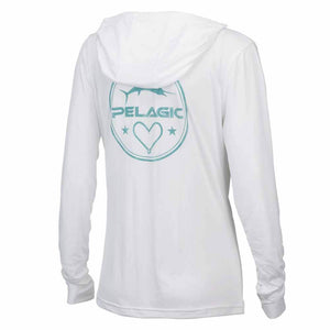 Pelagic Women's White Aquatek Hooded L/S Performance Shirt