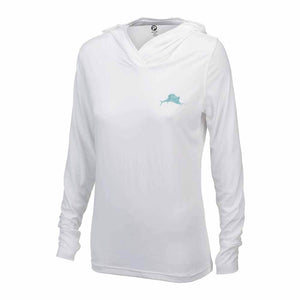 Pelagic Women's White Aquatek Hooded L/S Performance Shirt