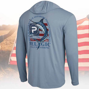 Pelagic Slate Aquatek Patriot Marlin Hooded Performance Shirt