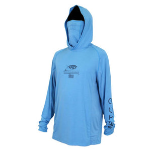 Aftco Space Blue Heather Barracuda Geocool L/S Hooded Performance Shirt with Mask in Space Blue Heather