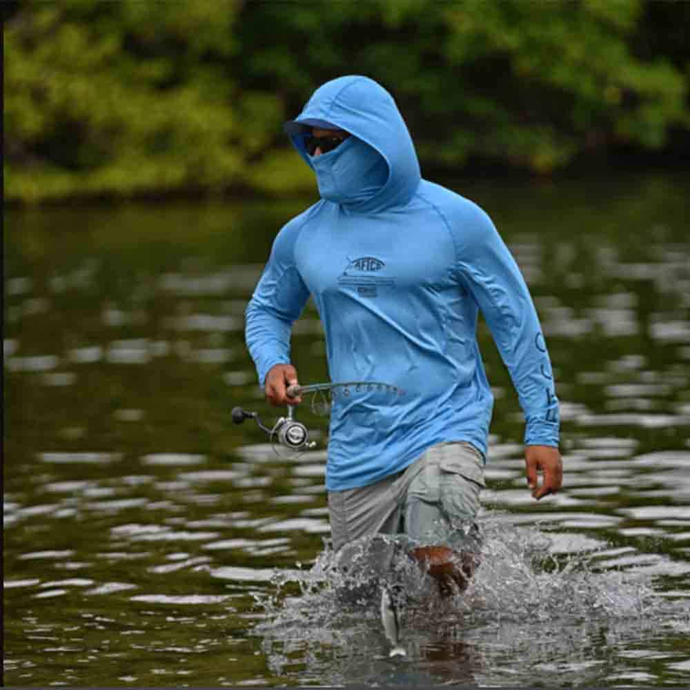 Aftco Space Blue Heather Barracuda Geocool L/S Hooded Performance
