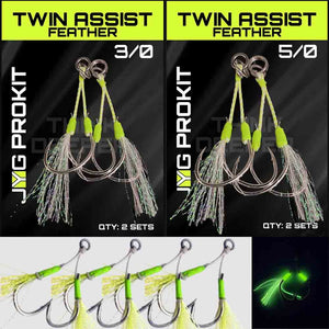 JYG ProFishing Twin Assist Hook Rig With Feathers - Capt. Harry's Fishing Supply